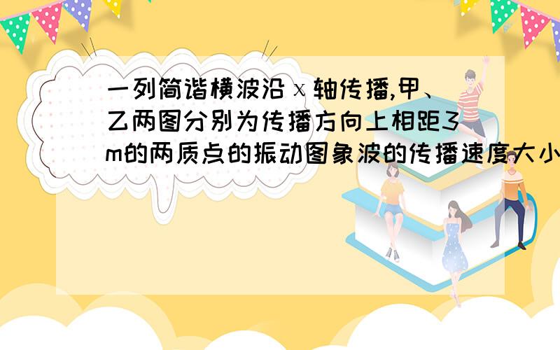 一列简谐横波沿χ轴传播,甲、乙两图分别为传播方向上相距3m的两质点的振动图象波的传播速度大小可能为30m/s是怎么得到的,