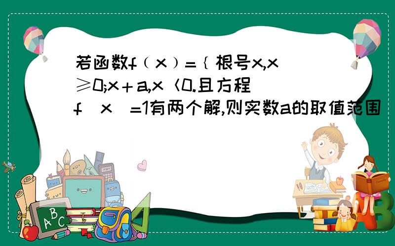 若函数f﹙x﹚=﹛根号x,x≥0;x＋a,x＜0.且方程f(x)=1有两个解,则实数a的取值范围