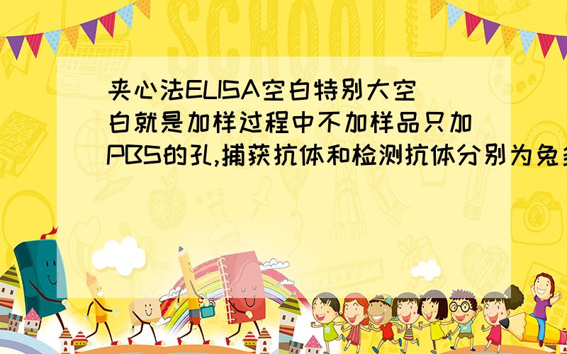 夹心法ELISA空白特别大空白就是加样过程中不加样品只加PBS的孔,捕获抗体和检测抗体分别为兔多抗和鼠多抗,谁能告诉怎么才能降下来,已经试过不同的封闭液,掩蔽剂等没什么效果.