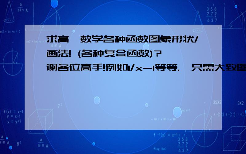 求高一数学各种函数图象形状/画法! (各种复合函数)? 谢各位高手!例如1/x-1等等.  只需大致图象,和大致画法（根据原函数就能画出复合函数的那种不要描点的）