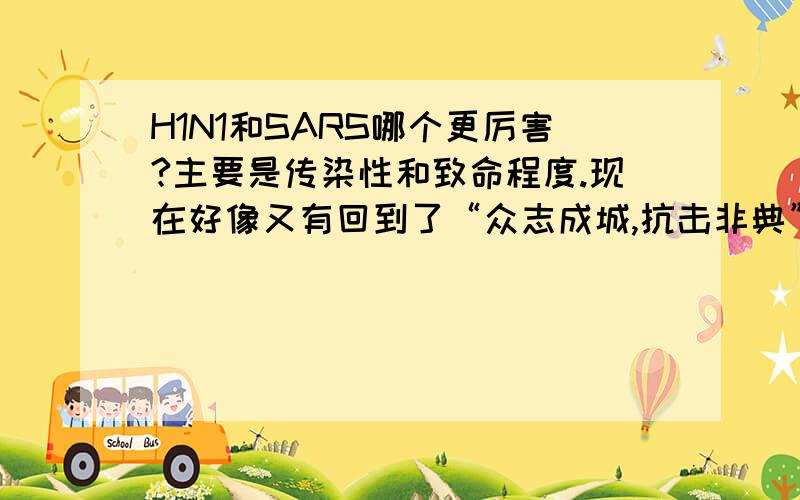 H1N1和SARS哪个更厉害?主要是传染性和致命程度.现在好像又有回到了“众志成城,抗击非典”的感觉了.怕怕~