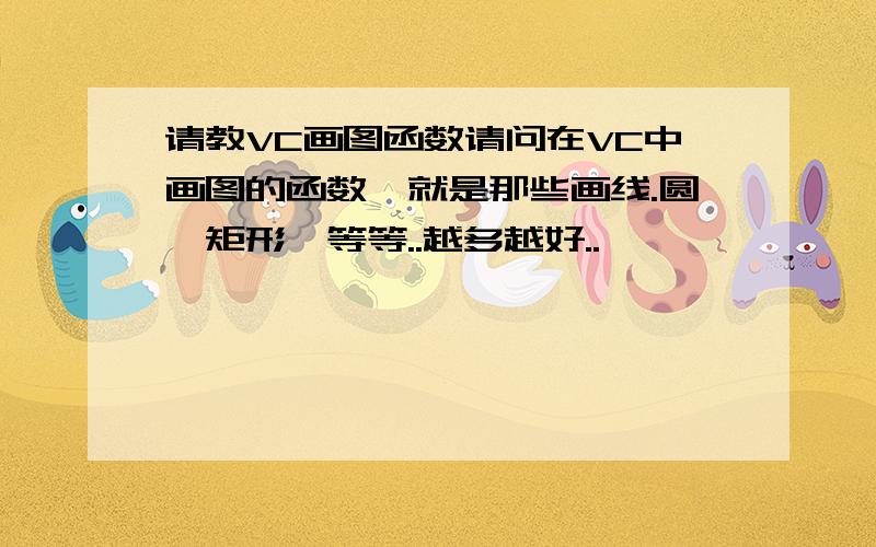 请教VC画图函数请问在VC中画图的函数,就是那些画线.圆,矩形,等等..越多越好..