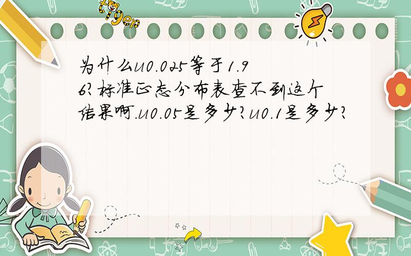 为什么u0.025等于1.96?标准正态分布表查不到这个结果啊.u0.05是多少?u0.1是多少?
