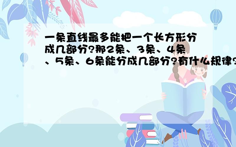 一条直线最多能把一个长方形分成几部分?那2条、3条、4条、5条、6条能分成几部分?有什么规律?20条呢