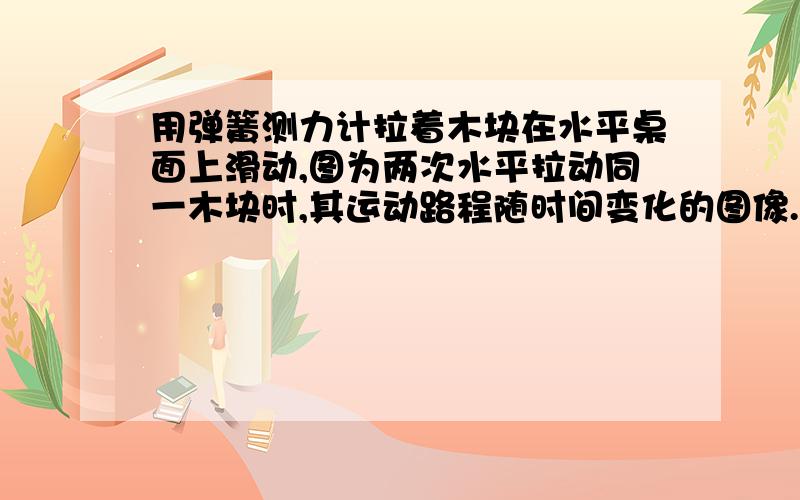 用弹簧测力计拉着木块在水平桌面上滑动,图为两次水平拉动同一木块时,其运动路程随时间变化的图像.正确的选项是（）为什么?  A.木块第一次受到的拉力大B.木块第二次受到的摩擦力大C.木