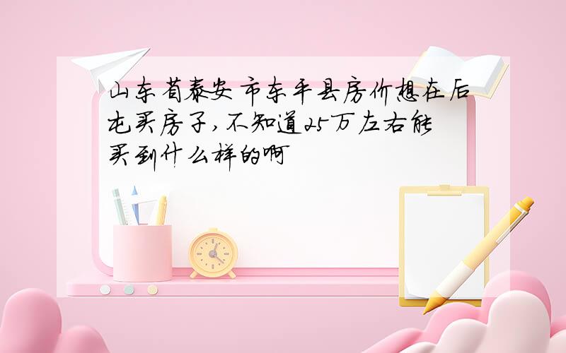 山东省泰安市东平县房价想在后屯买房子,不知道25万左右能买到什么样的啊