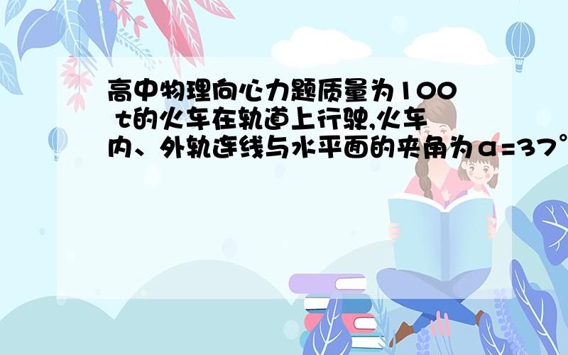 高中物理向心力题质量为100 t的火车在轨道上行驶,火车内、外轨连线与水平面的夹角为α=37°,如图所示, 弯道半径R=30 m,重力加速度取10 m/s2.求:（1）当火车的速度为v1=10 m/s时,轨道受到的侧压力