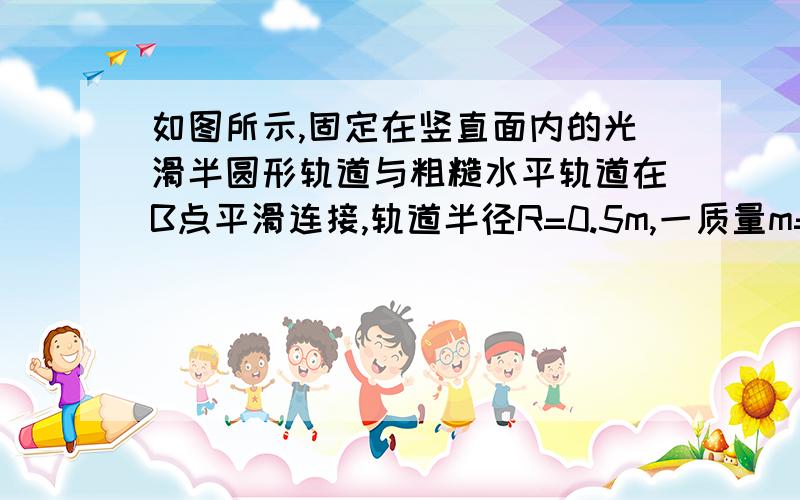 如图所示,固定在竖直面内的光滑半圆形轨道与粗糙水平轨道在B点平滑连接,轨道半径R=0.5m,一质量m=0.2kg的小物块（可视为质点）放在水平轨道上的A点,A与B相距L=10m,物块与水平轨道间的动摩擦