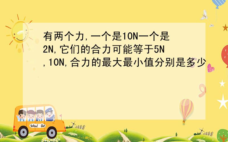 有两个力,一个是10N一个是2N,它们的合力可能等于5N,10N,合力的最大最小值分别是多少