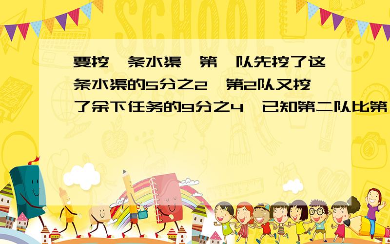 要挖一条水渠,第一队先挖了这条水渠的5分之2,第2队又挖了余下任务的9分之4,已知第二队比第一队少挖200米这条水渠多少米