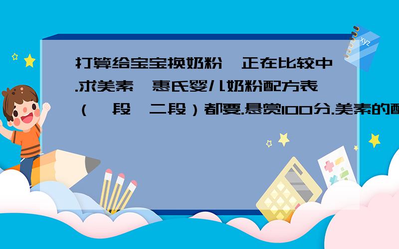 打算给宝宝换奶粉,正在比较中.求美素、惠氏婴儿奶粉配方表（一段,二段）都要.悬赏100分.美素的配方表有吗?金装美素力