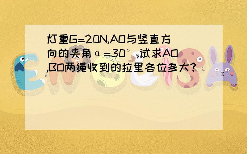 灯重G=20N,AO与竖直方向的夹角α=30°,试求AO,BO两绳收到的拉里各位多大?