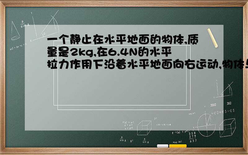 一个静止在水平地面的物体,质量是2kg,在6.4N的水平拉力作用下沿着水平地面向右运动,物体与水平地面间...一个静止在水平地面的物体,质量是2kg,在6.4N的水平拉力作用下沿着水平地面向右运动