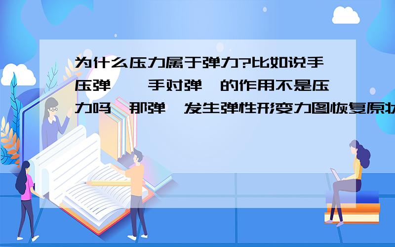 为什么压力属于弹力?比如说手压弹簧,手对弹簧的作用不是压力吗,那弹簧发生弹性形变力图恢复原状,那么弹簧对手的作用不应该是弹力吗,那这么说压力和弹力不应该是一对反作用力吗,为什