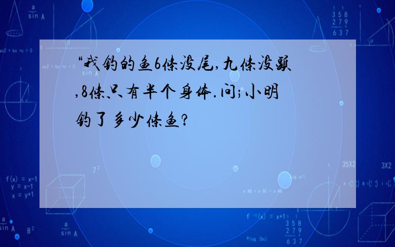 “我钓的鱼6条没尾,九条没头,8条只有半个身体.问;小明钓了多少条鱼?