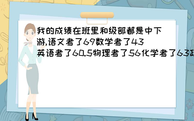 我的成绩在班里和级部都是中下游,语文考了69数学考了43英语考了60.5物理考了56化学考了63政治考了78我想在这个暑假里来个突飞猛进,哪位大仙能帮我制定一个暑假学习计划