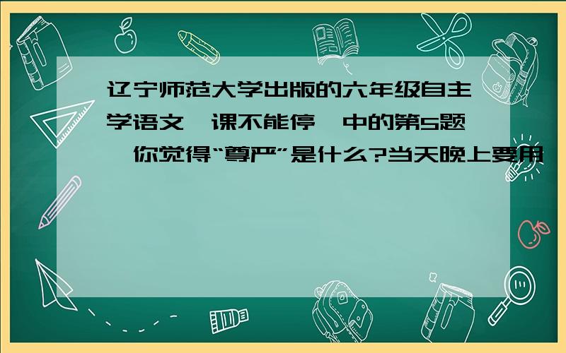 辽宁师范大学出版的六年级自主学语文《课不能停》中的第5题,你觉得“尊严”是什么?当天晚上要用,