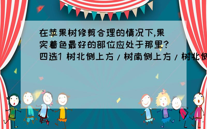 在苹果树修剪合理的情况下,果实着色最好的部位应处于那里?四选1 树北侧上方/树南侧上方/树北侧下方/树南侧下方