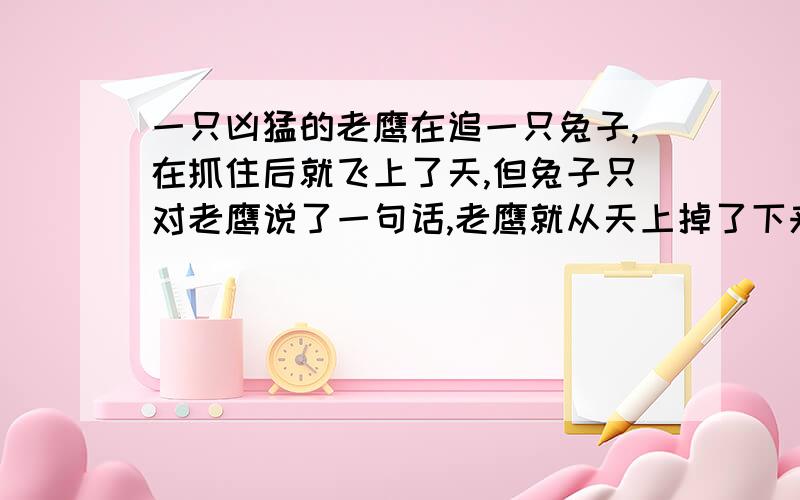 一只凶猛的老鹰在追一只兔子,在抓住后就飞上了天,但兔子只对老鹰说了一句话,老鹰就从天上掉了下来~