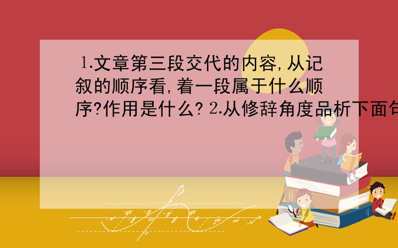 ⒈文章第三段交代的内容,从记叙的顺序看,着一段属于什么顺序?作用是什么?⒉从修辞角度品析下面句子中括号内词语的含义.煤气在厨房（放肆）地喷涌,女人在卧室里（安静）地睡觉.⒊男人