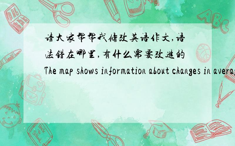 请大家帮帮我修改英语作文,语法错在哪里,有什么需要改进的The map shows information about changes in average house prices in five different cities between 1990 and 2002 compared with the average house prices in 1989.Look at the