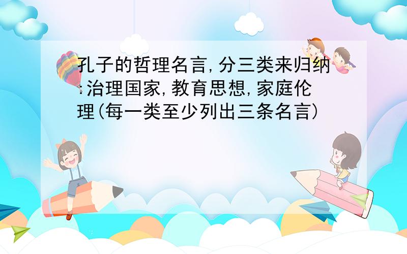 孔子的哲理名言,分三类来归纳:治理国家,教育思想,家庭伦理(每一类至少列出三条名言)