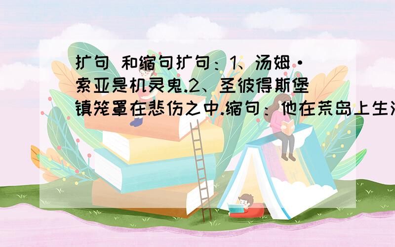 扩句 和缩句扩句：1、汤姆·索亚是机灵鬼.2、圣彼得斯堡镇笼罩在悲伤之中.缩句：他在荒岛上生活了二十六年之后,终于看到三十多个野人撑着小木船上岸了.