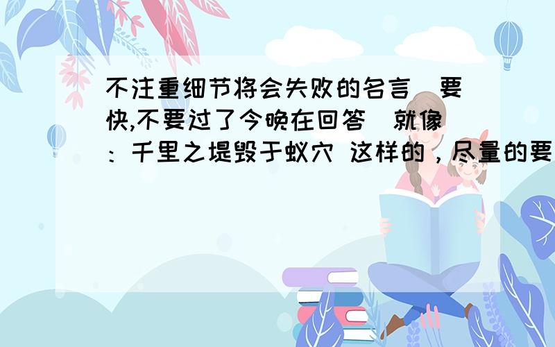 不注重细节将会失败的名言(要快,不要过了今晚在回答）就像：千里之堤毁于蚁穴 这样的，尽量的要多些！急用！