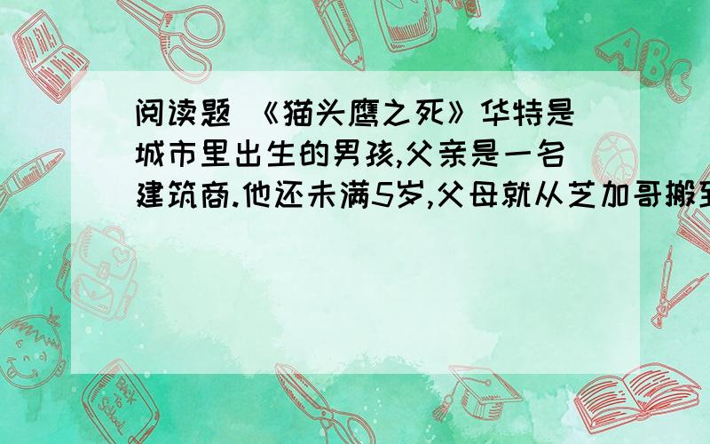 阅读题 《猫头鹰之死》华特是城市里出生的男孩,父亲是一名建筑商.他还未满5岁,父母就从芝加哥搬到密苏里州的一座农场.在那里,华特第一次接触到了死亡.    华特7岁那年夏天的一个下午,