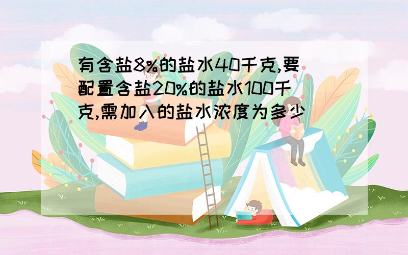 有含盐8%的盐水40千克,要配置含盐20%的盐水100千克,需加入的盐水浓度为多少