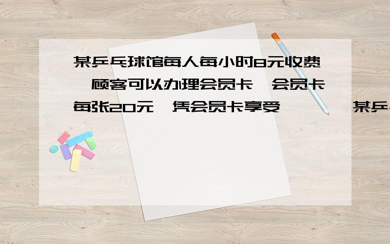 某乒乓球馆每人每小时8元收费,顾客可以办理会员卡,会员卡每张20元,凭会员卡享受…………某乒乓球馆每人每小时8元收费,顾客可以办理会员卡,会员卡每张20元,凭会员卡享受7.5折优惠,小华上