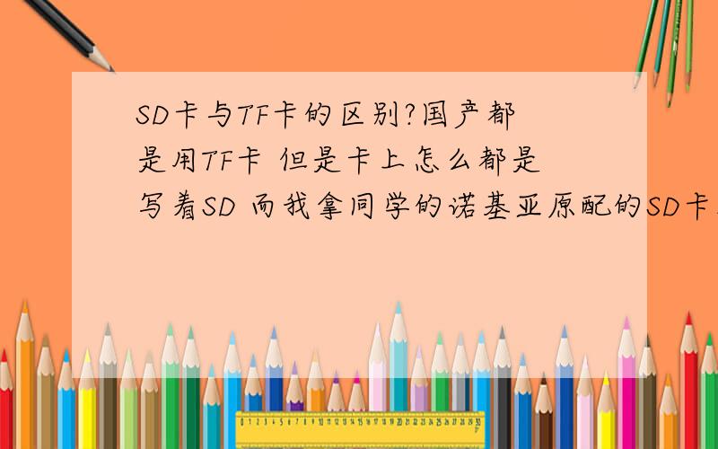 SD卡与TF卡的区别?国产都是用TF卡 但是卡上怎么都是写着SD 而我拿同学的诺基亚原配的SD卡插入却不能用?TF到底与SD什么关系