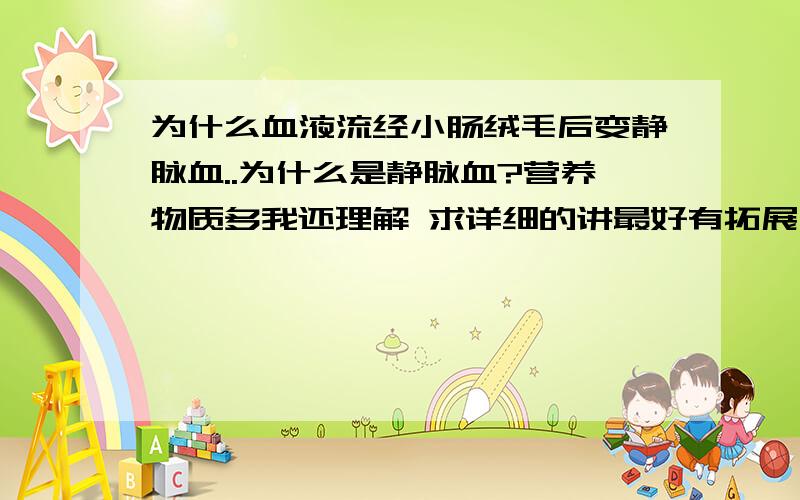 为什么血液流经小肠绒毛后变静脉血..为什么是静脉血?营养物质多我还理解 求详细的讲最好有拓展