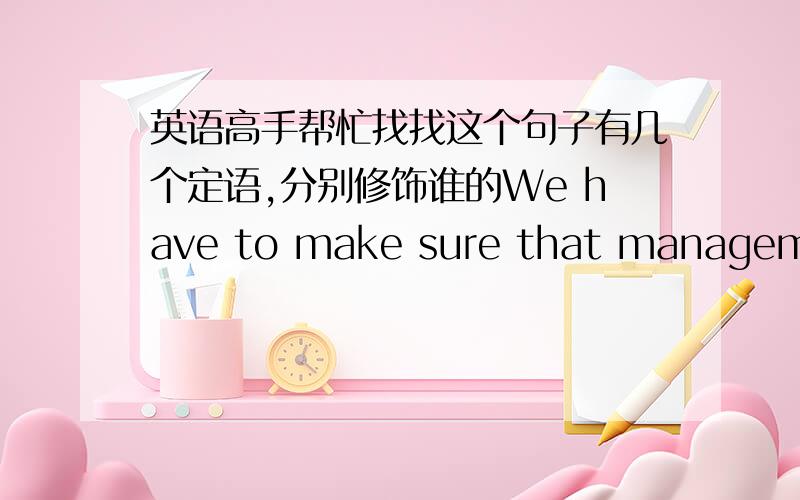 英语高手帮忙找找这个句子有几个定语,分别修饰谁的We have to make sure that management does not issue mission statement about communication without realizing that the essence of it is a dialogue.这个句子without 翻译时到底