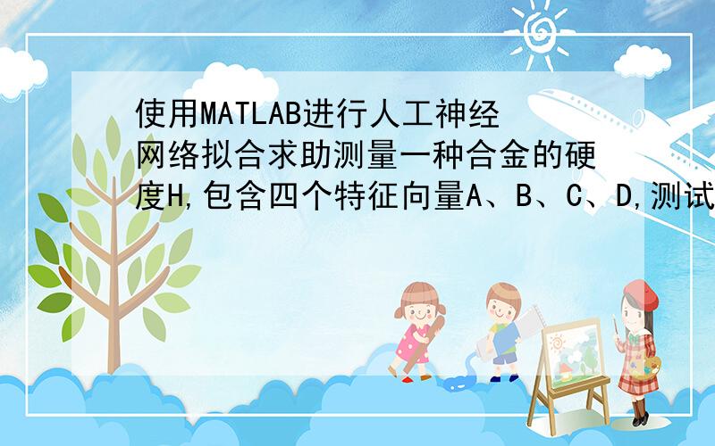 使用MATLAB进行人工神经网络拟合求助测量一种合金的硬度H,包含四个特征向量A、B、C、D,测试5次,分别为A B C D 硬度H7.1 2.0 6.4 3.9 783.2 4.9 3.1 5.6 652.5 4.6 5.8 7.0 90想用3层神经网络拟合H与A、B、C、D