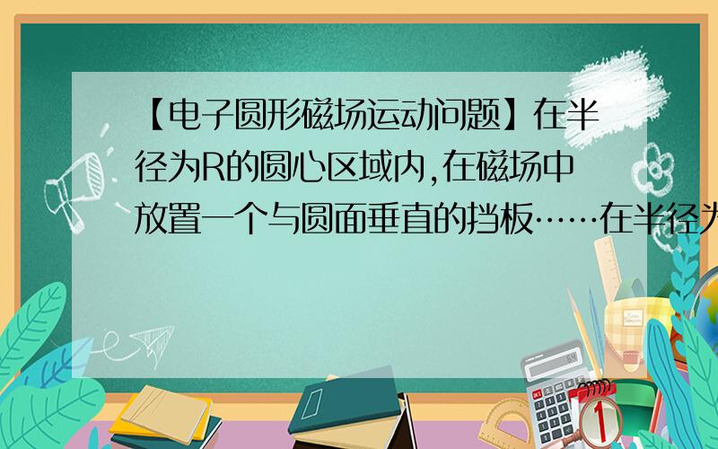 【电子圆形磁场运动问题】在半径为R的圆心区域内,在磁场中放置一个与圆面垂直的挡板……在半径为R的圆心区域内,存在垂直圆面向内的匀强磁场,圆心O处有一电子发射源,能连续均匀向外发