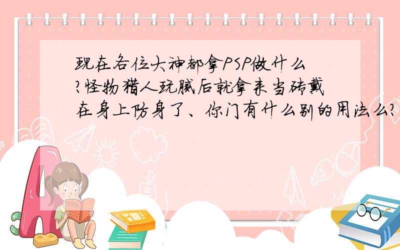 现在各位大神都拿PSP做什么?怪物猎人玩腻后就拿来当砖戴在身上防身了、你门有什么别的用法么?