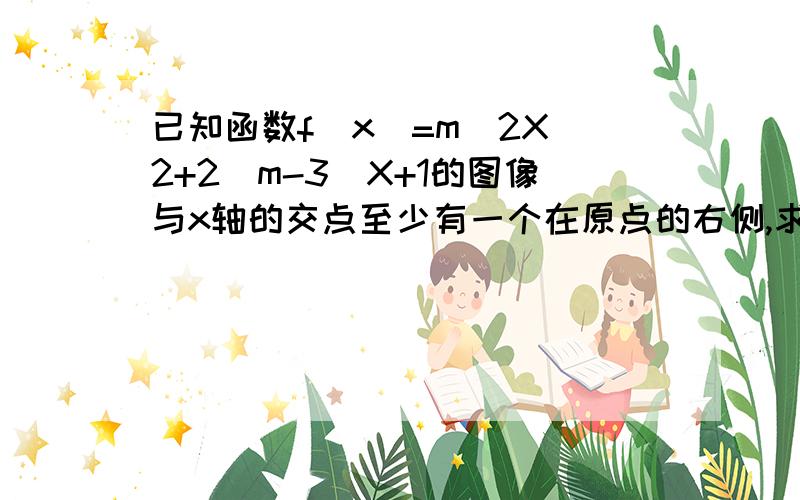 已知函数f(x)=m^2X^2+2(m-3)X+1的图像与x轴的交点至少有一个在原点的右侧,求m取值9