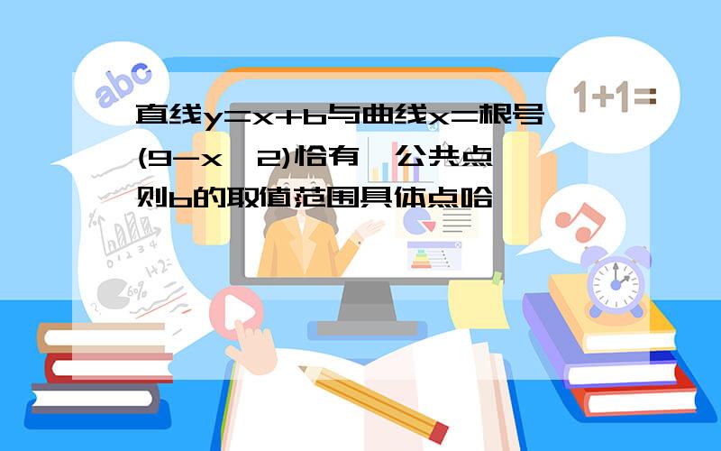 直线y=x+b与曲线x=根号(9-x^2)恰有一公共点,则b的取值范围具体点哈,