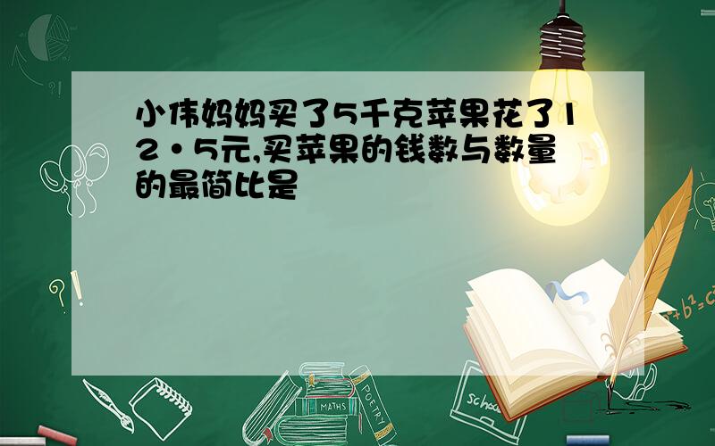 小伟妈妈买了5千克苹果花了12·5元,买苹果的钱数与数量的最简比是