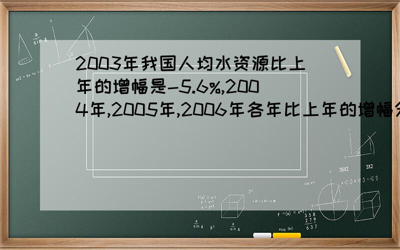 2003年我国人均水资源比上年的增幅是-5.6%,2004年,2005年,2006年各年比上年的增幅分别是-4.0%,13.0%,-9.6%这些增幅中那个最小?增幅是负数说明什么?