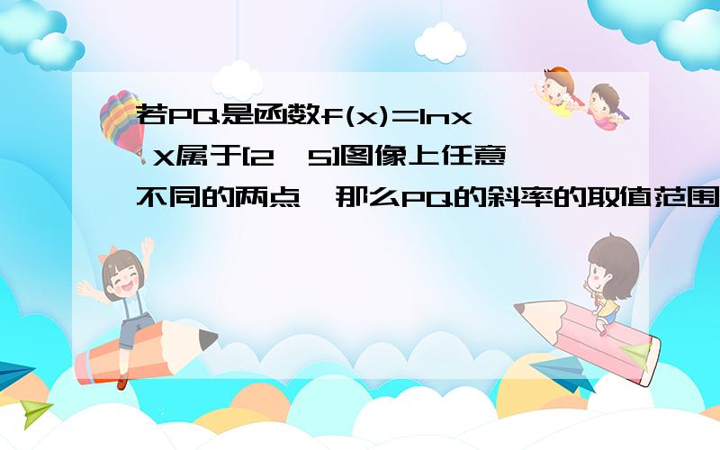 若PQ是函数f(x)=lnx X属于[2,5]图像上任意不同的两点,那么PQ的斜率的取值范围是?