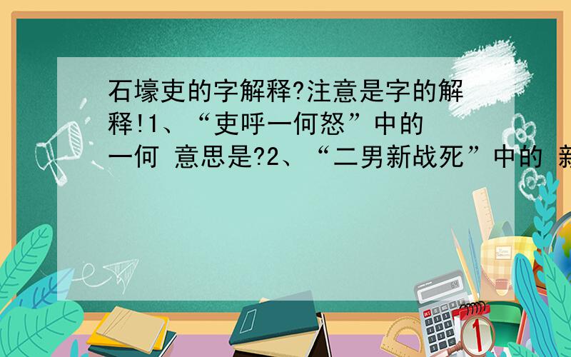 石壕吏的字解释?注意是字的解释!1、“吏呼一何怒”中的 一何 意思是?2、“二男新战死”中的 新 意思是?3、“存者且偷生”中的 偷生 意思是?4、“死者长已矣”中的 已 意思是?5、“请从吏