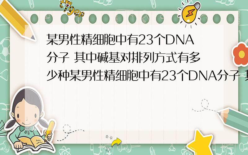 某男性精细胞中有23个DNA分子 其中碱基对排列方式有多少种某男性精细胞中有23个DNA分子 其中碱基对排列方式有多少种有选项 A.2个 B 4个 C 1个 D 无法确定