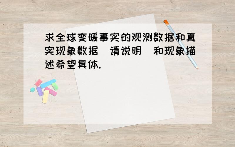 求全球变暖事实的观测数据和真实现象数据（请说明）和现象描述希望具体.