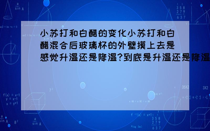 小苏打和白醋的变化小苏打和白醋混合后玻璃杯的外壁摸上去是感觉升温还是降温?到底是升温还是降温啊..