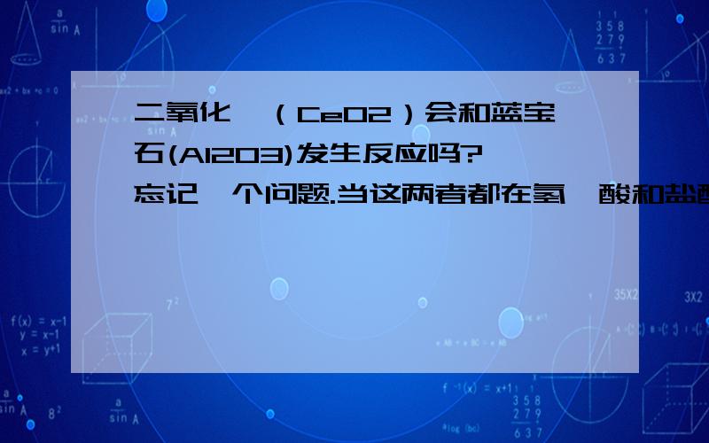 二氧化铈（CeO2）会和蓝宝石(Al2O3)发生反应吗?忘记一个问题.当这两者都在氢氟酸和盐酸的液体中可以发生反应吗?