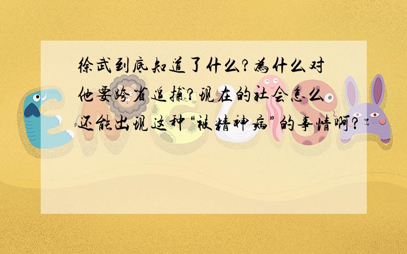 徐武到底知道了什么?为什么对他要跨省追捕?现在的社会怎么还能出现这种“被精神病”的事情啊?