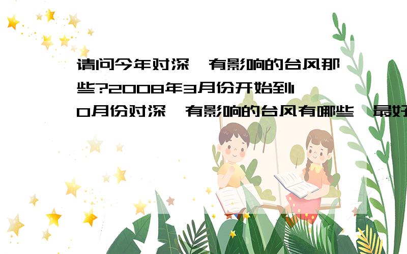 请问今年对深圳有影响的台风那些?2008年3月份开始到10月份对深圳有影响的台风有哪些,最好是有名字有日期.我现在知道的有4.8