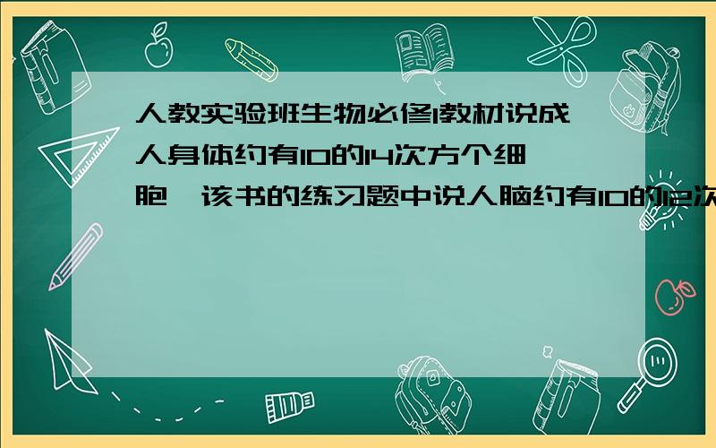 人教实验班生物必修1教材说成人身体约有10的14次方个细胞,该书的练习题中说人脑约有10的12次方个细胞.前一句“人的身体约有10的14次方个细胞”是不是不包括头部啊?否则人体其他部分就100